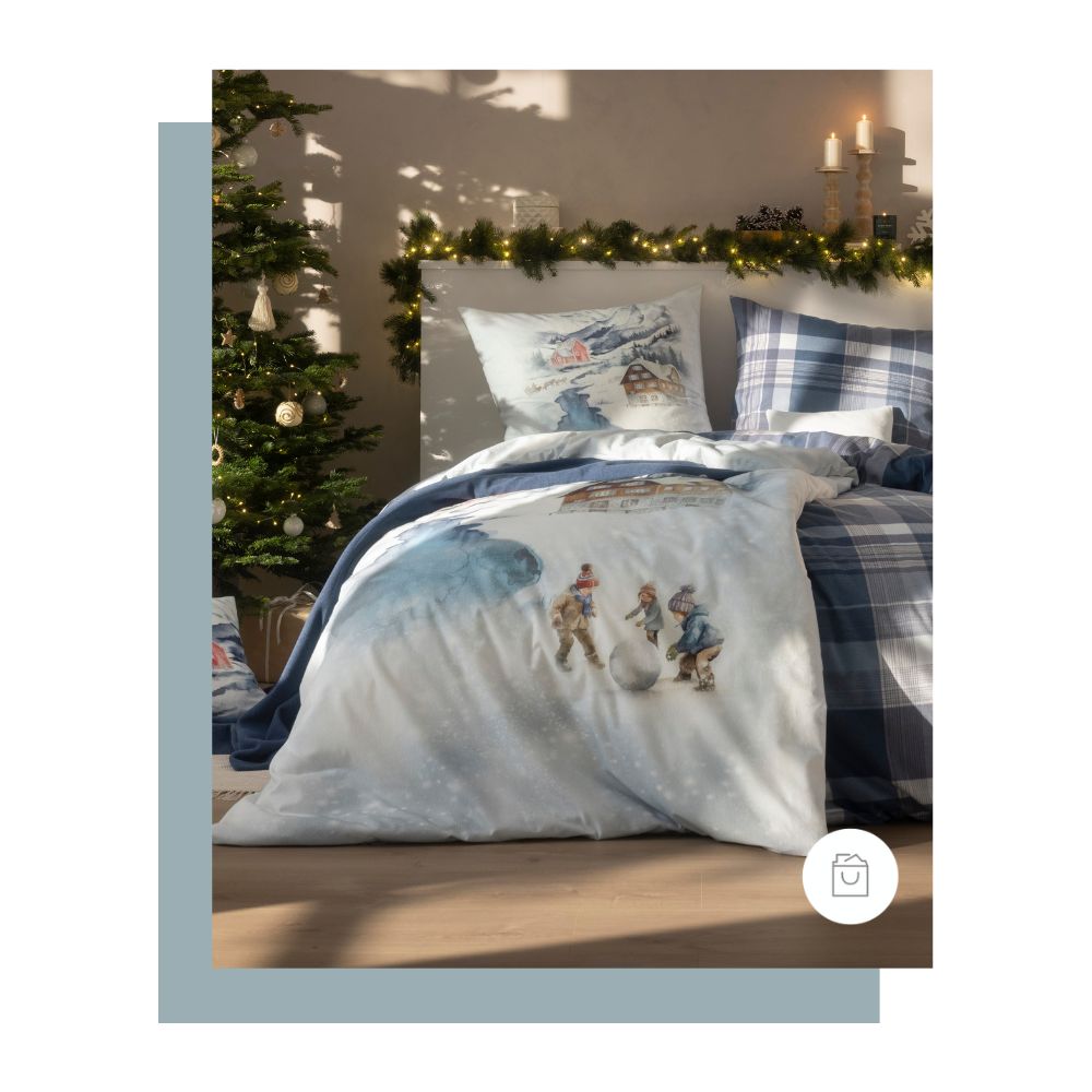 Kuschelflanell Bettwäsche Mountain Lake mit winterlichem Motiv 