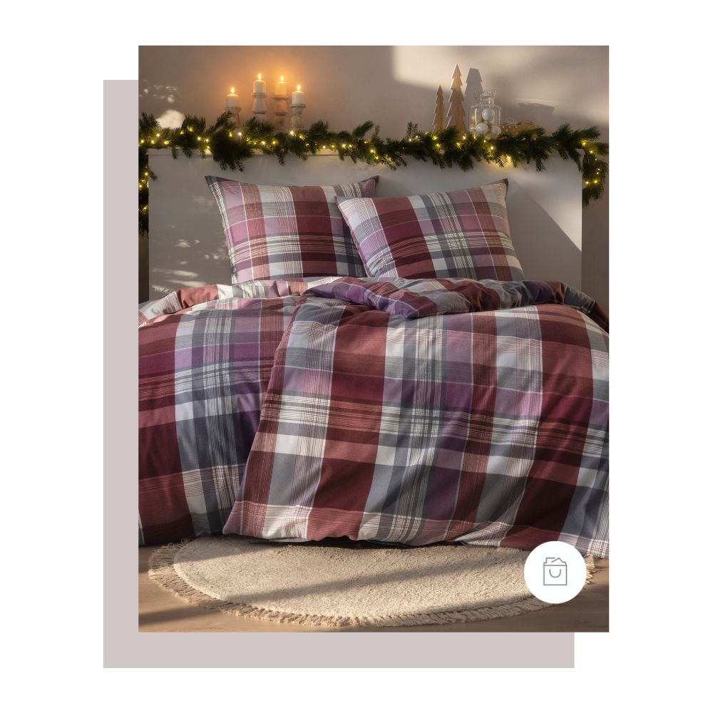 Kuschelflanell Bettwäsche Ambros in der Farbe aubergine und klassischen Karo-Muster