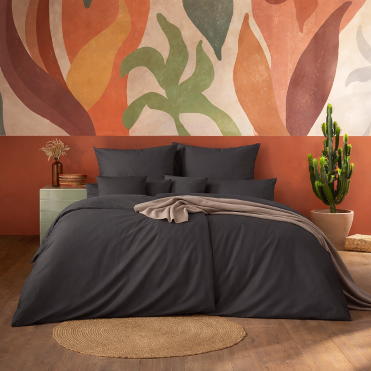 Uni-Bettwäsche Valetta in anthrazit (sehr dunkles Schwarzgrau)