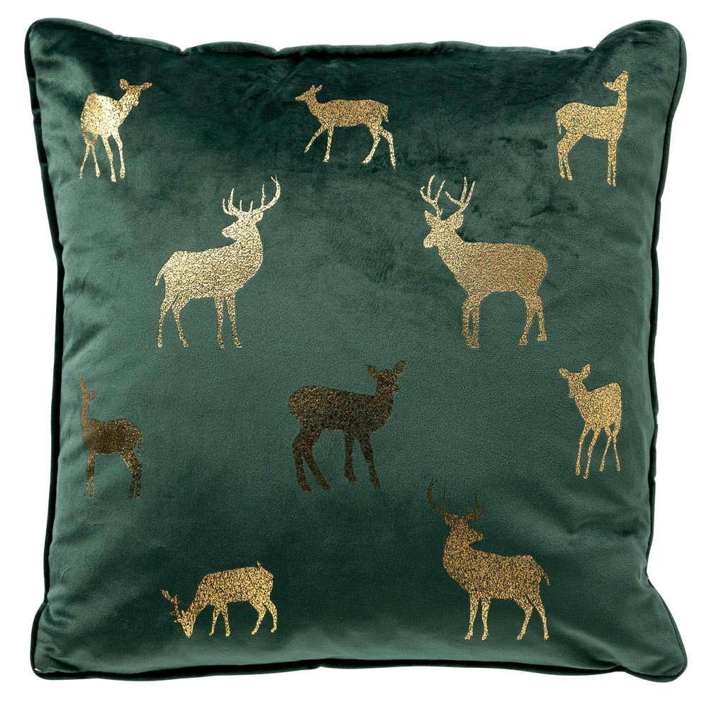 Weihnachtskissen Deer mit Hirschmotiv in dunklem grün