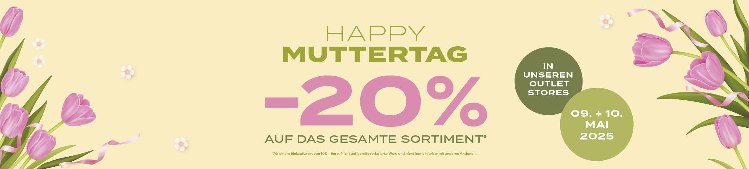 Muttertag-Sale: 20% auf das gesamte Sortiment in den Estella Outlet-Stores vom 9. bis 10. Mai ab 100 € Einkaufswert | Gilt nicht auf bereits reduzierte Ware und nicht kombinierbar