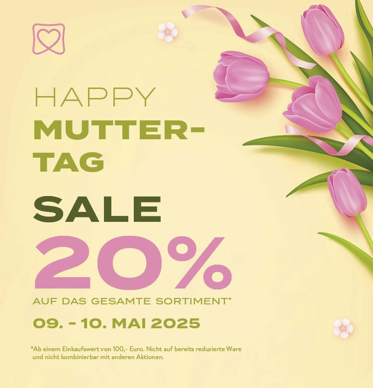 Muttertag-Sale: 20% auf das gesamte Sortiment in den Estella Outlet-Stores vom 9. bis 10. Mai ab 100 € Einkaufswert | Gilt nicht auf bereits reduzierte Ware und nicht kombinierbar
