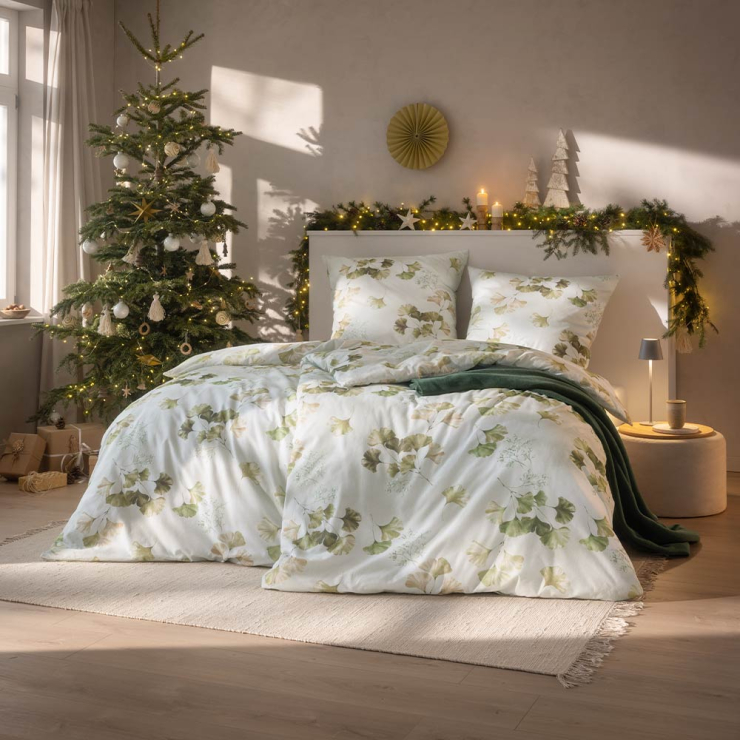 Flanellbettwäsche Biloba in oliv